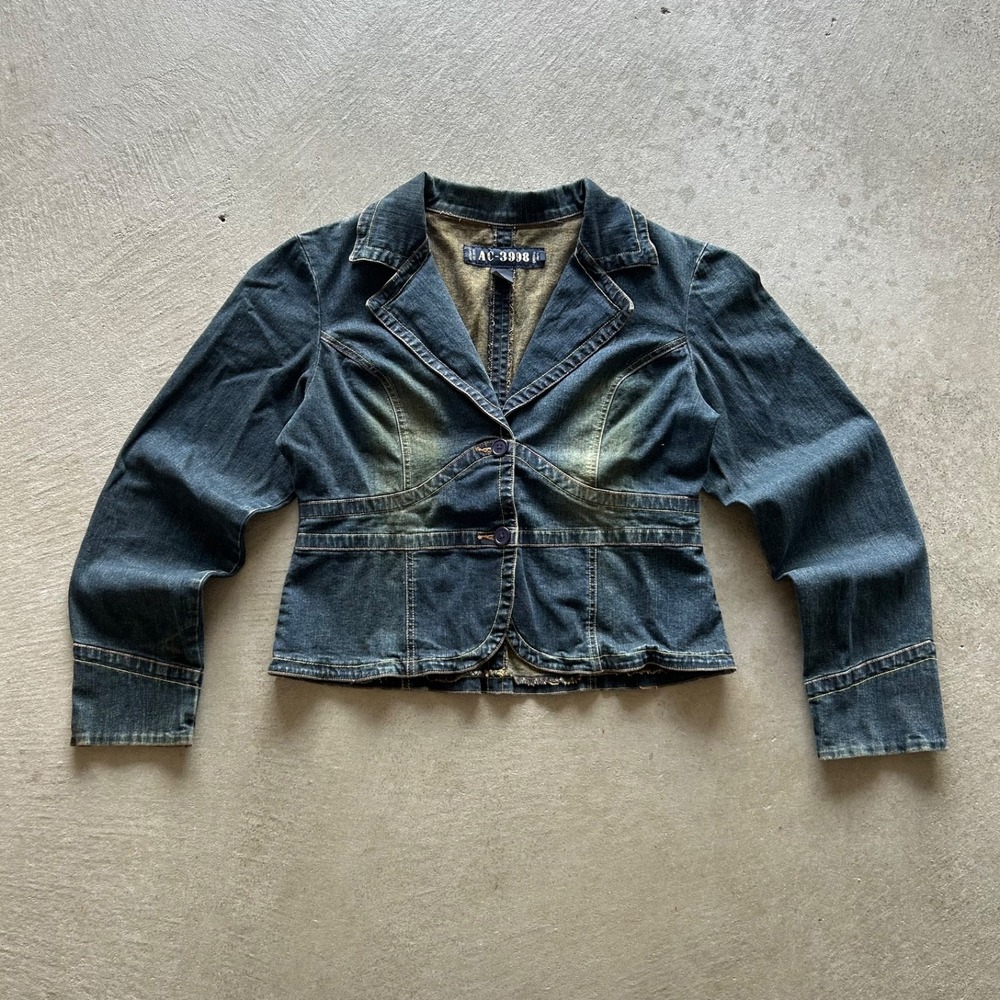 Vintage Y2K AC-3998 Denim Jacket Womens XL Blue Dark Wash Button Front Jean